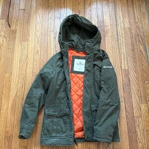 Hollister Green Hooded Jacket with Orange Lining